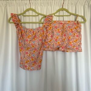 Albion Fit Floral Ruffle Tankini Swim Top and Swim Shorts Set